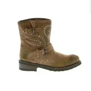 Ash Titanic Brown Leather Suede Studded Biker Boot